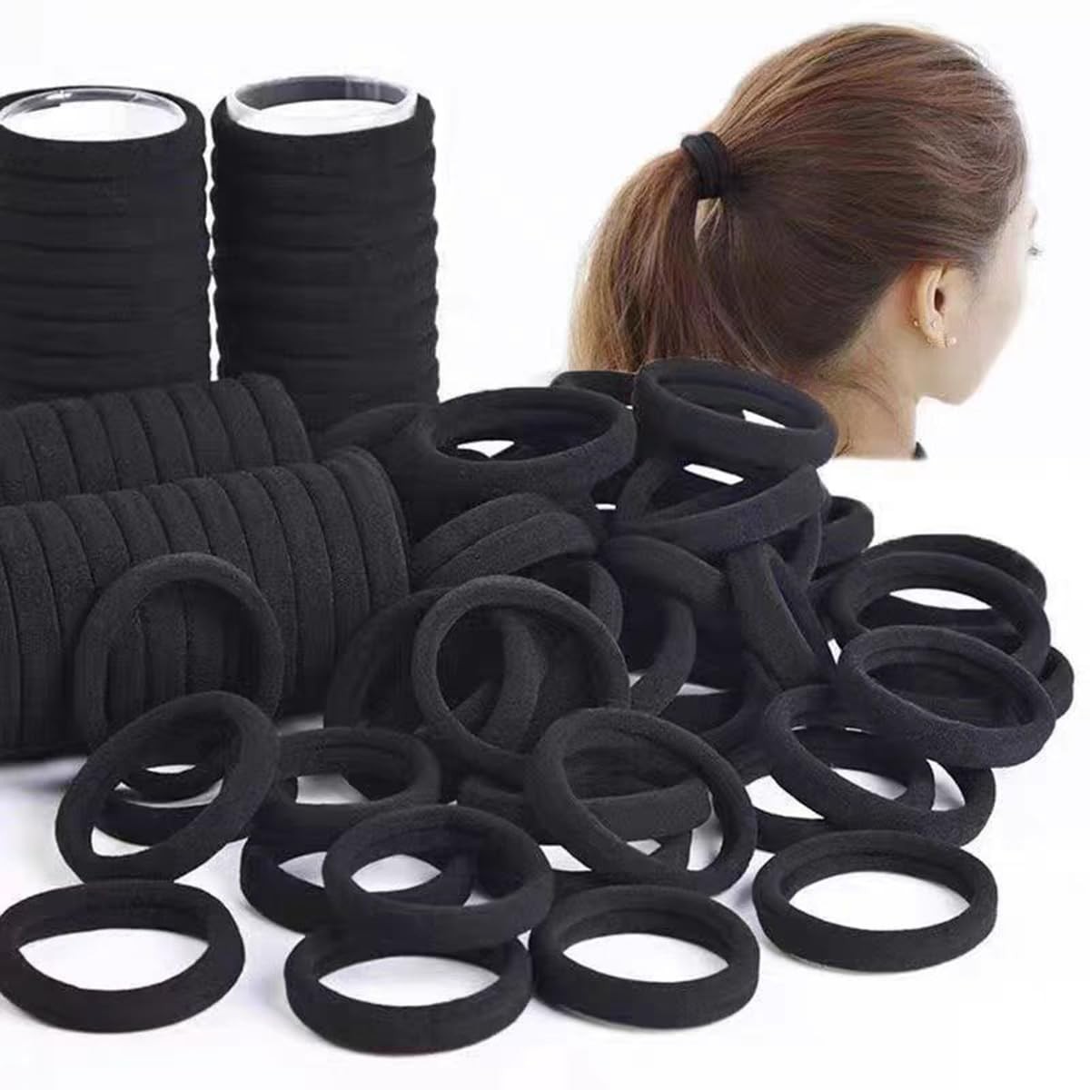 200PCS Black Hair Ties for Women Girls Seamless 200 Count (Pack of 1), BLACK