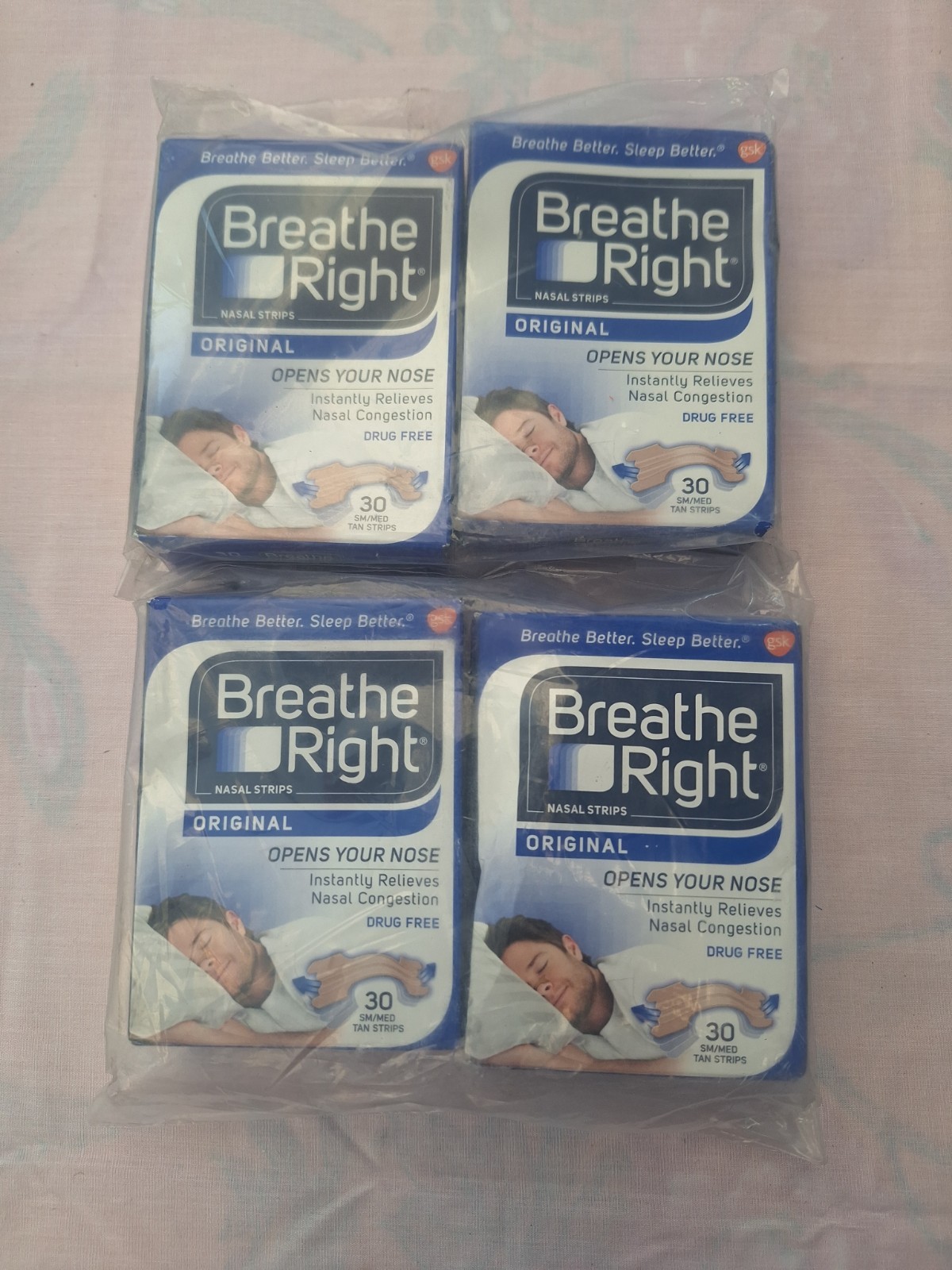 New 4-Pack Breathe Right Original Tan Nasal Strips S/M 30ct Each Box (120 Total)