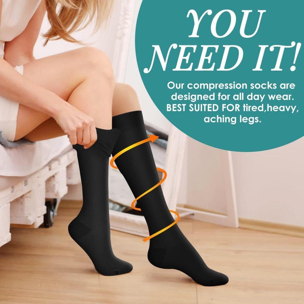 3 Pares Calcetines De Compresion Hombres Mujeres 15-20 Mmhg Medias De Compres