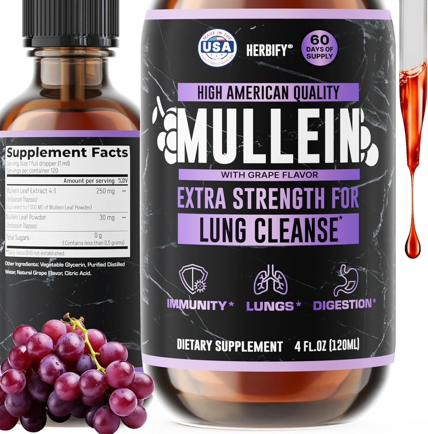 Mullein Drops – Lung Cleanse – Leaf Extract – Powerful Mullein for Immune Suppor