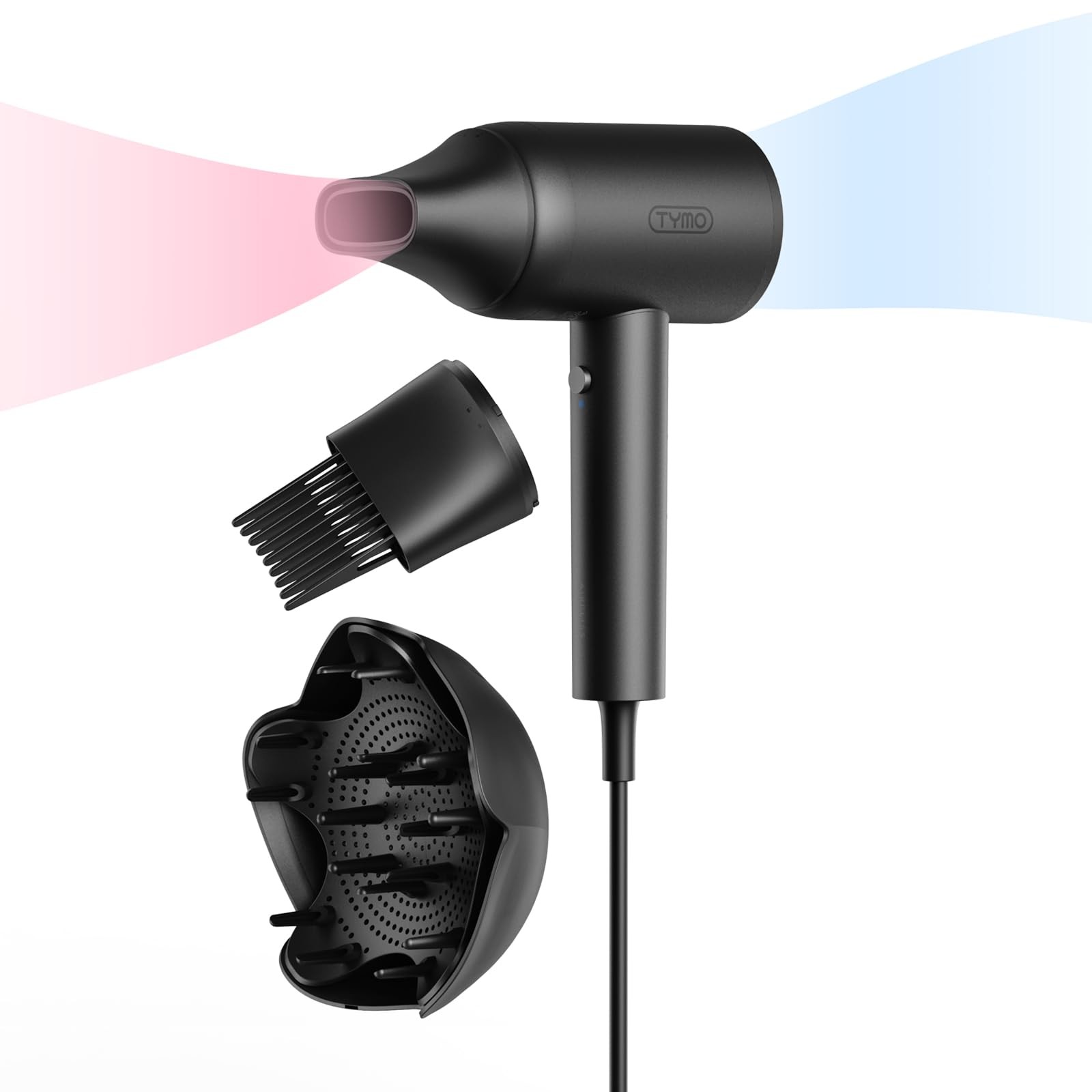 Ionic Hair Dryer with Diffuser & Comb Attachment for Curly Hair, Travel Size
