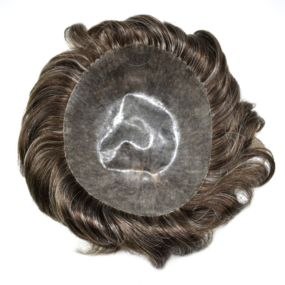 Men Human Hair Piece Replacement Systems Thin Skin Full Poly Toupee Hair Units