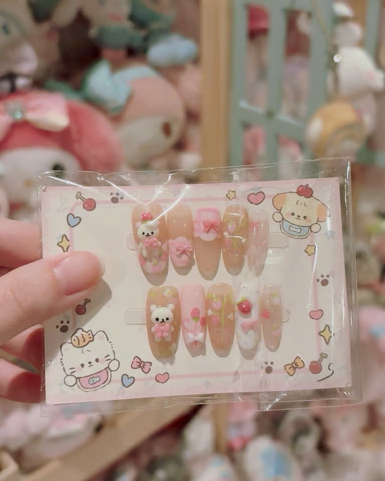 Sanx Rilakkuma Korilakkuma Floral Strawberry 3D Art Press-On Nails Size S