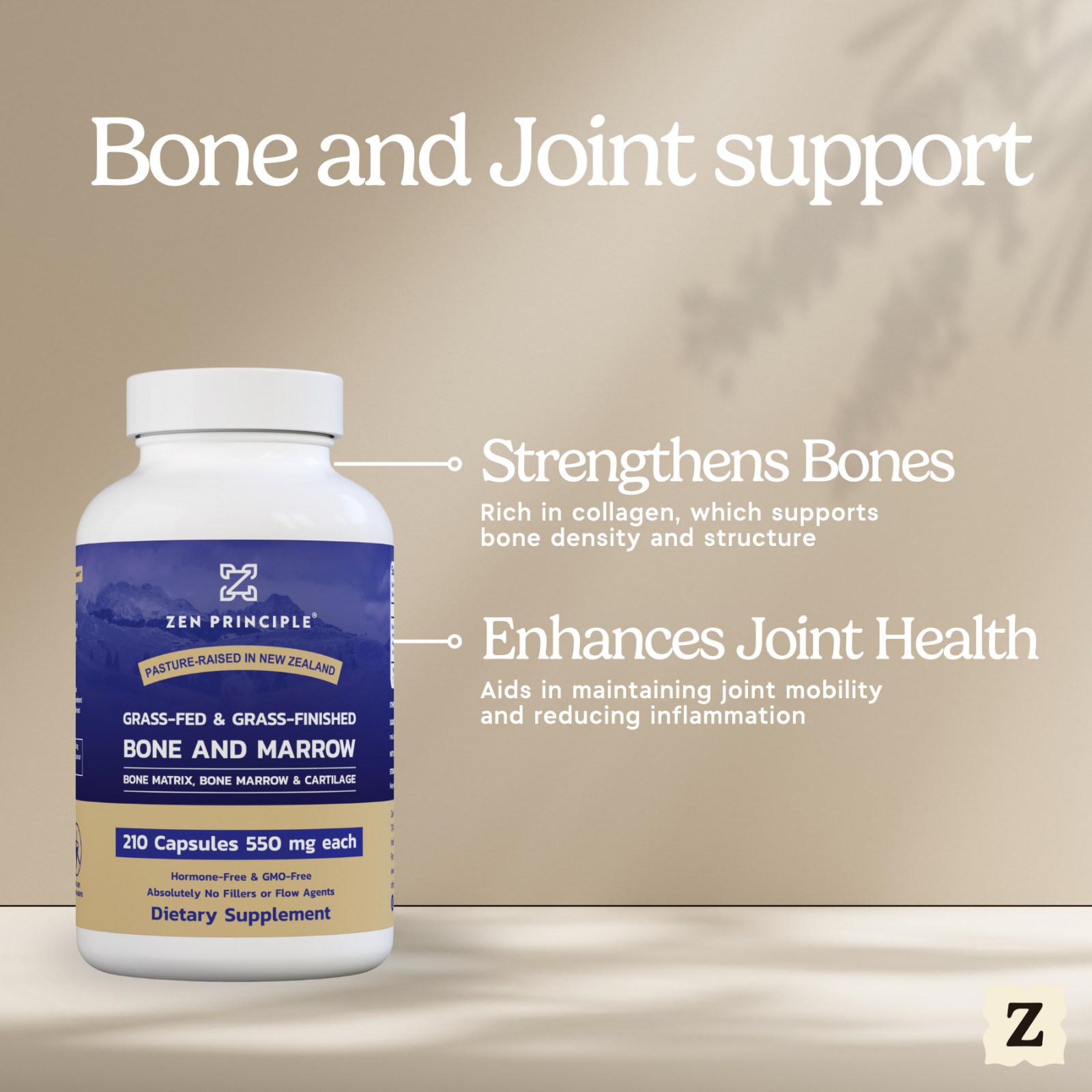 Grass Fed Beef Bone Marrow Supplement, 3300mg. 210 Capsules. 2-pack.