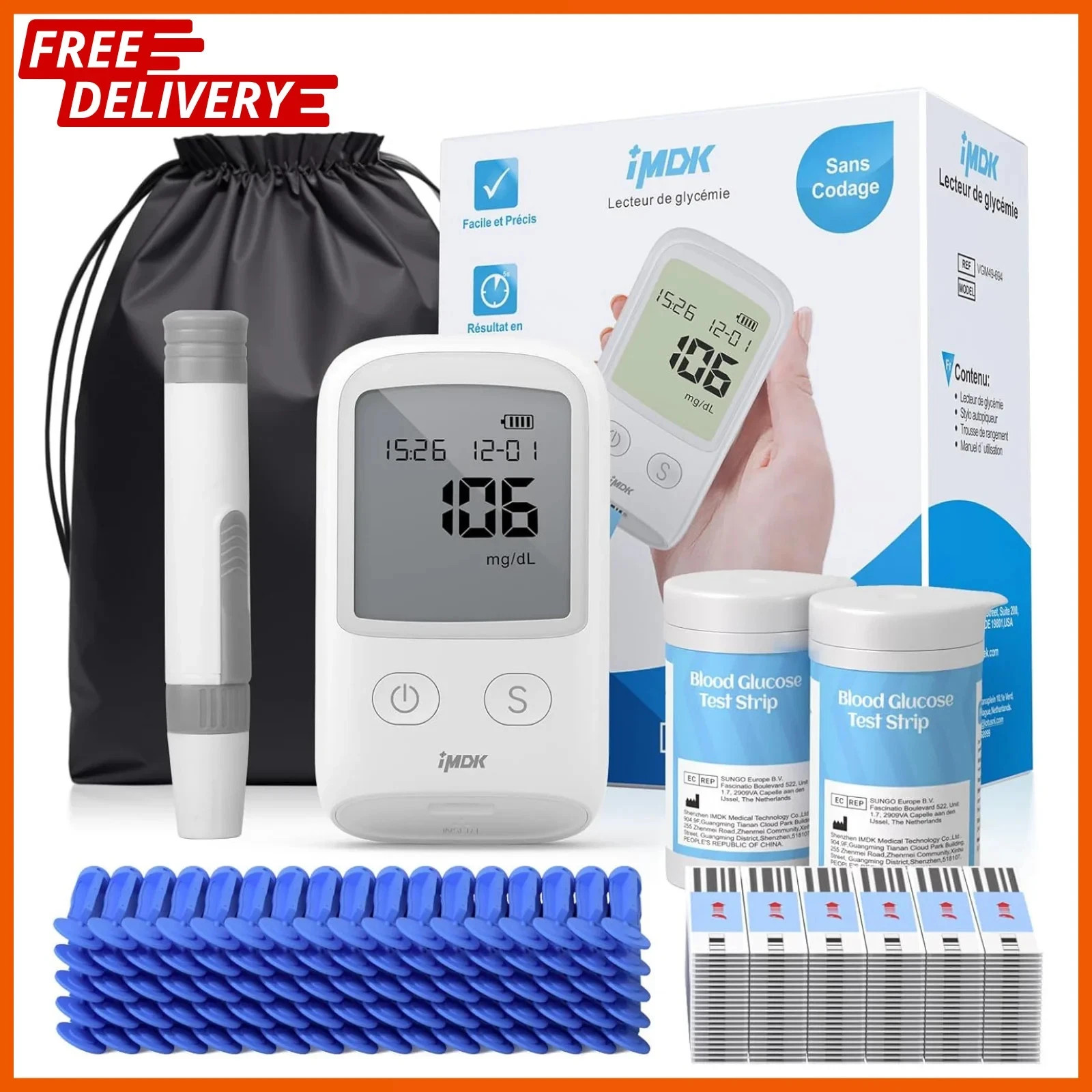 Diabetes Test Kit Blood Sugar Glucose Monitor Meter 206 Pcs Strip Tester Machine