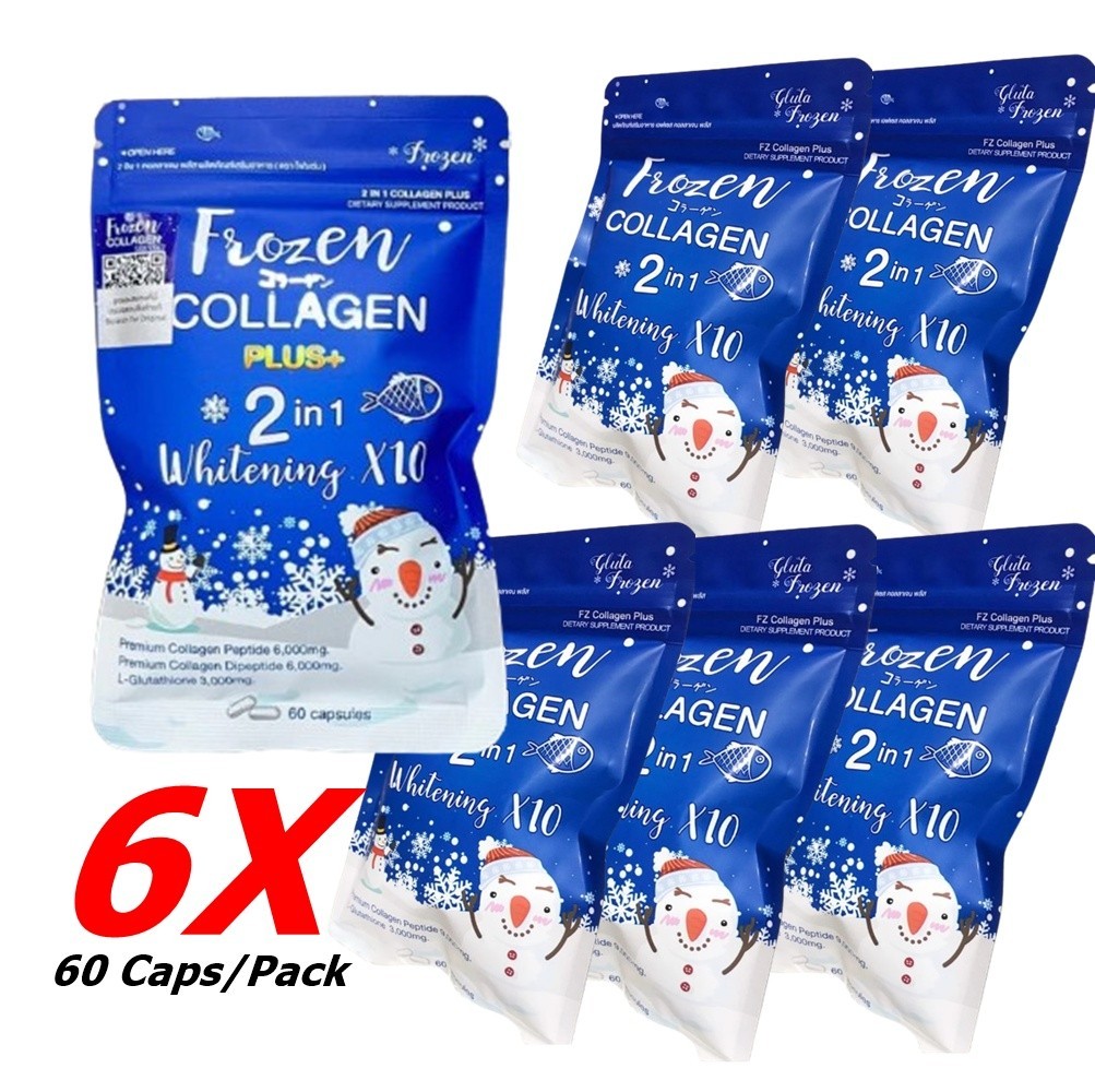 6X Frozen Collagen Peptides 2in1 Glutathione Whitening Skin Health 60 Caps Halal