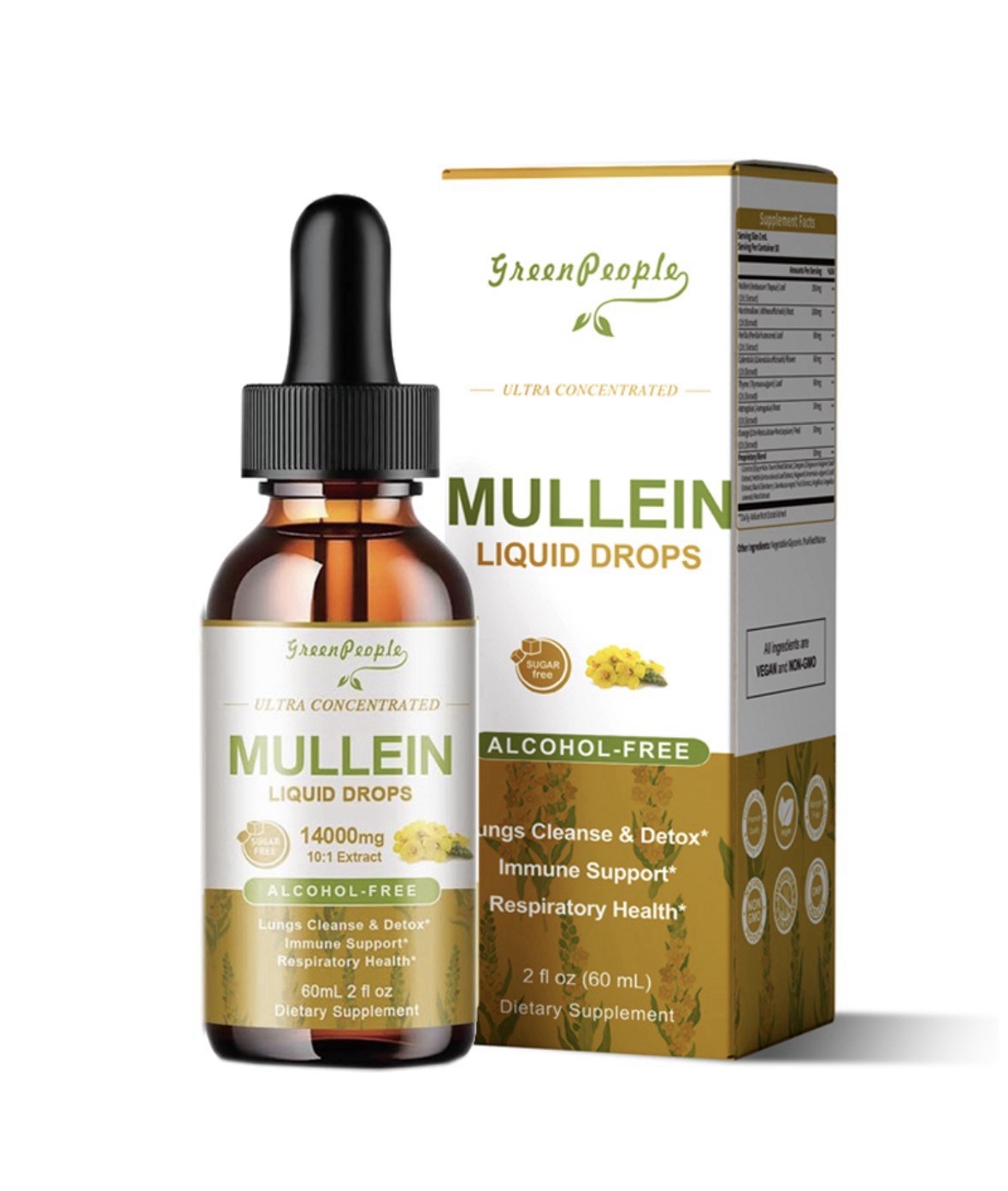 Mullein Leaf Extract Vegan Drops for Lung Cleanse & Respiratory Function