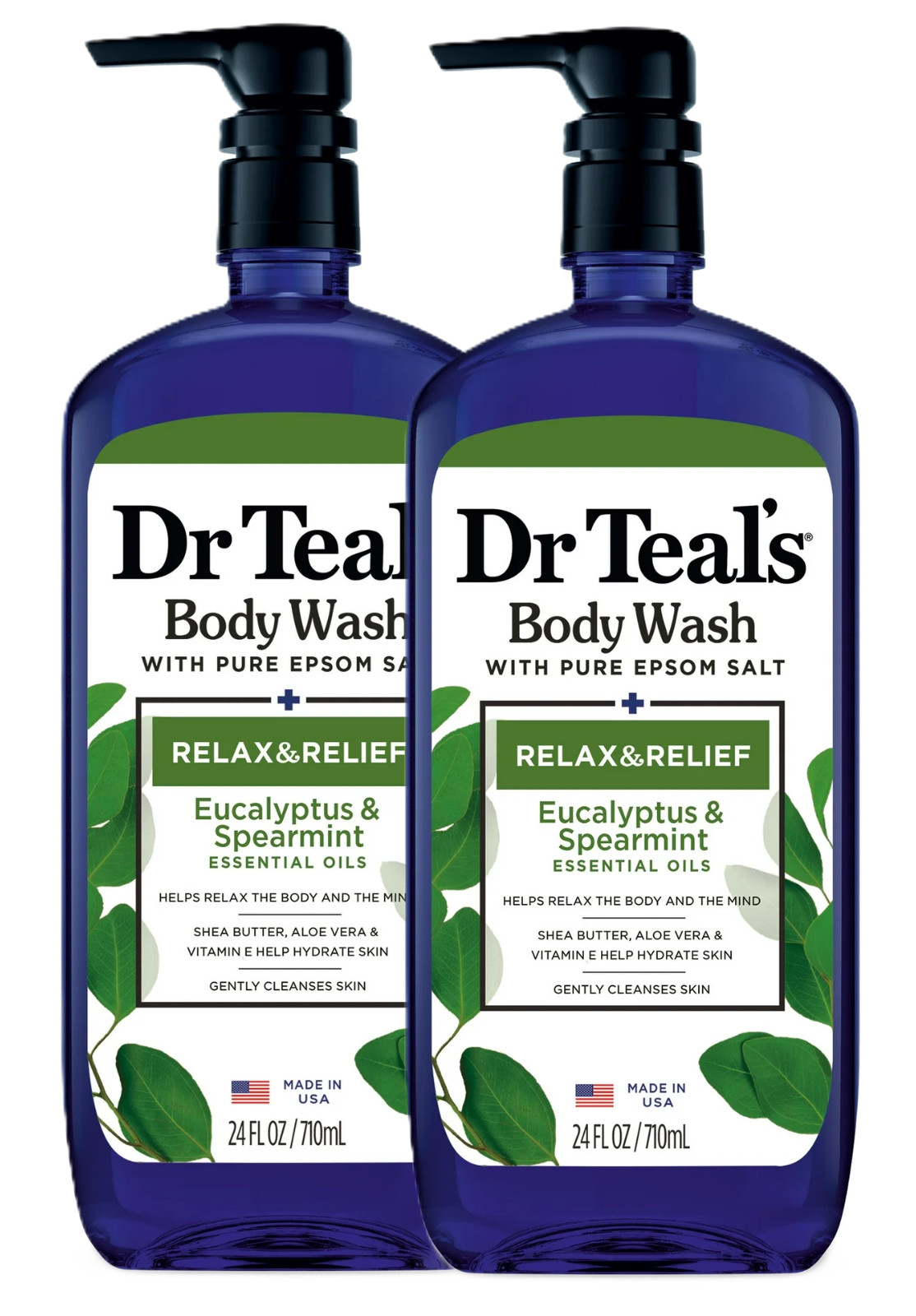 2 PACK Dr Teal’s Body Wash Relax and Relief with Eucalyptus Spearmint, 24 fl oz