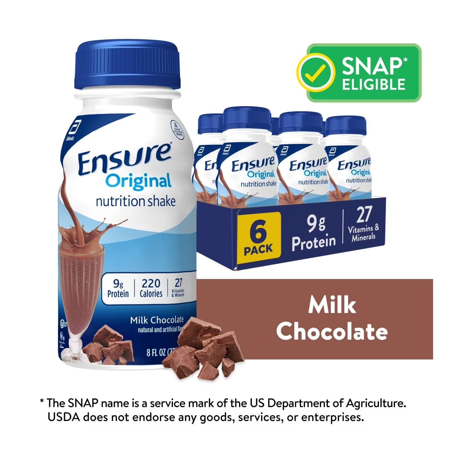 Ensure Original Nutrition Shake, 9g Protein, Milk Chocolate, 8 fl oz – 6 Pack