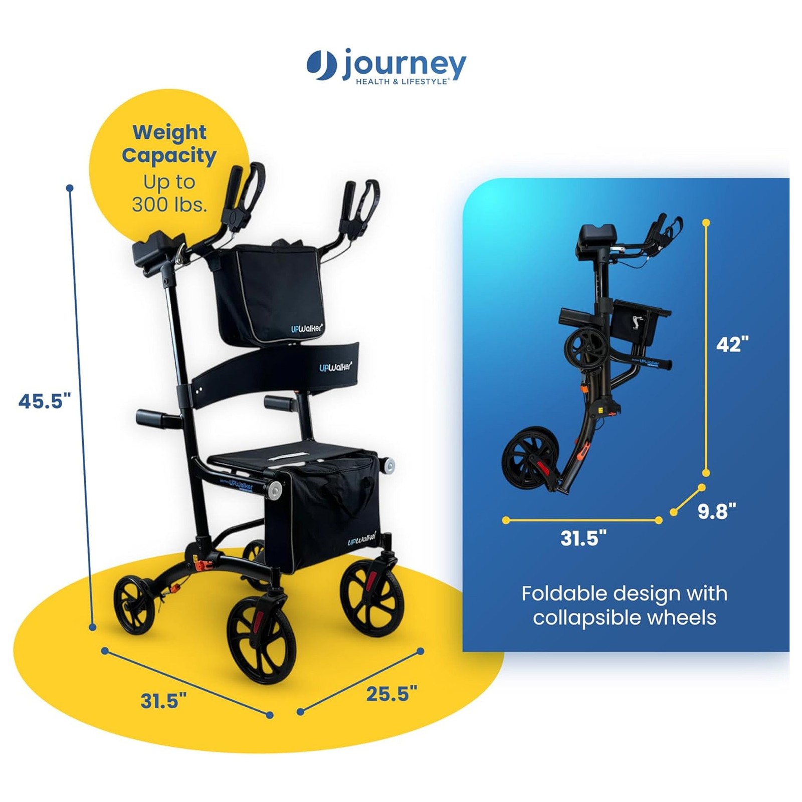LifeWalker UPWalker EZ Lite Lightweight Upright Rollator Walker for Seniors