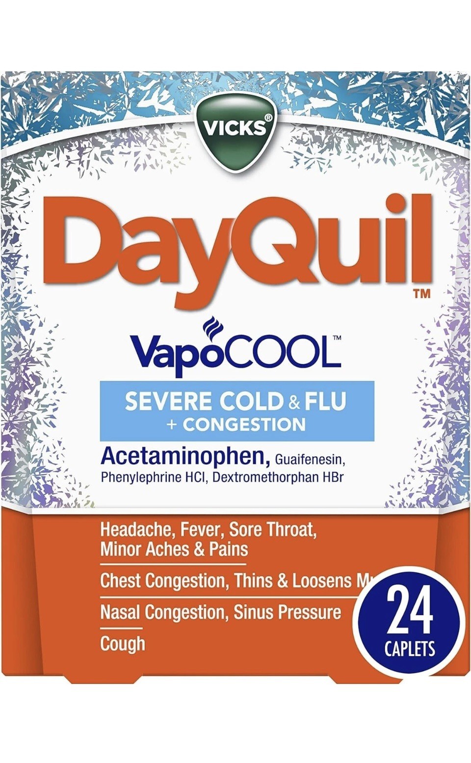 Vicks DayQuil SEVERE VapoCOOL Cold & Flu Relief 24 Caplets.EXP 04.2028