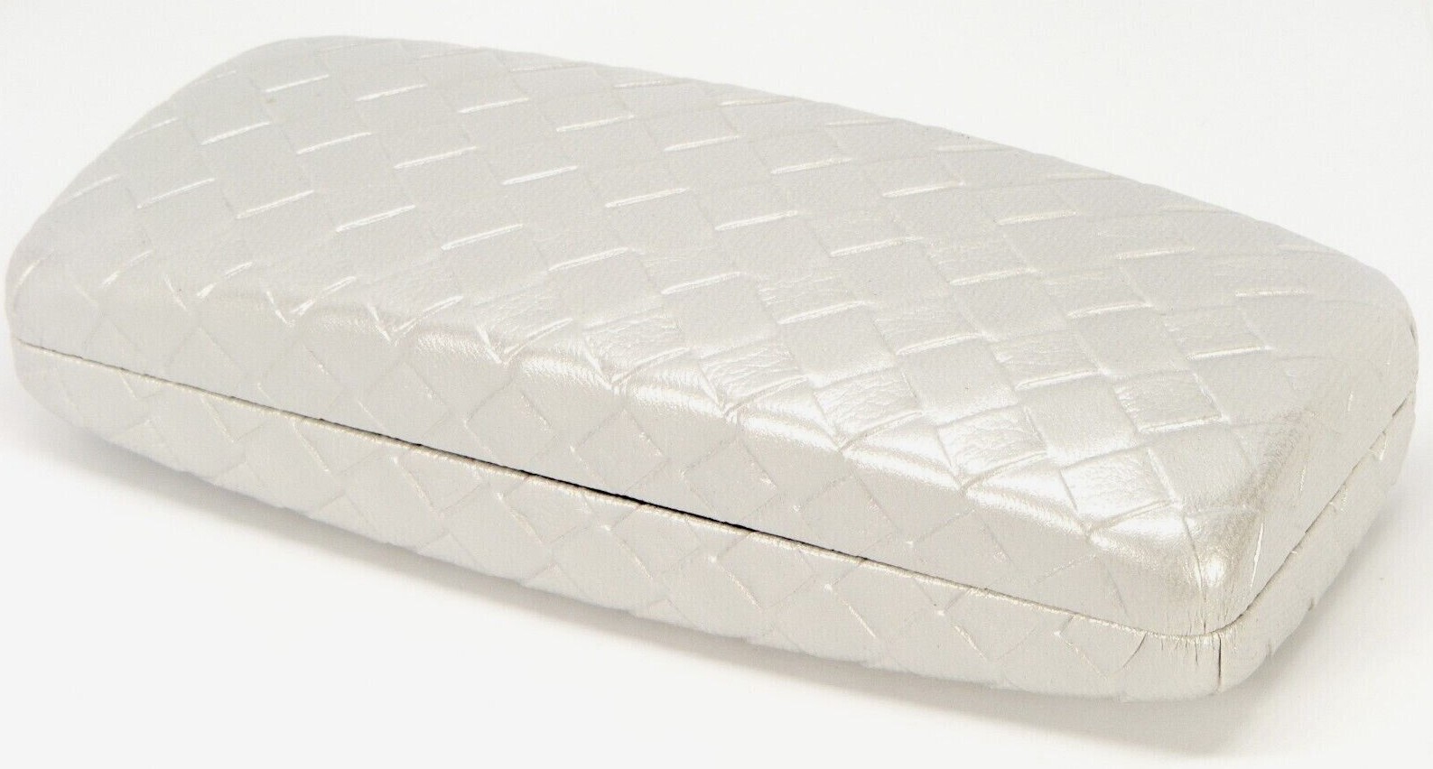 NEW Nice Large WOVEN LOOK Silver Eyeglasses Glasses Hard Case w/ Cleaning Cloth