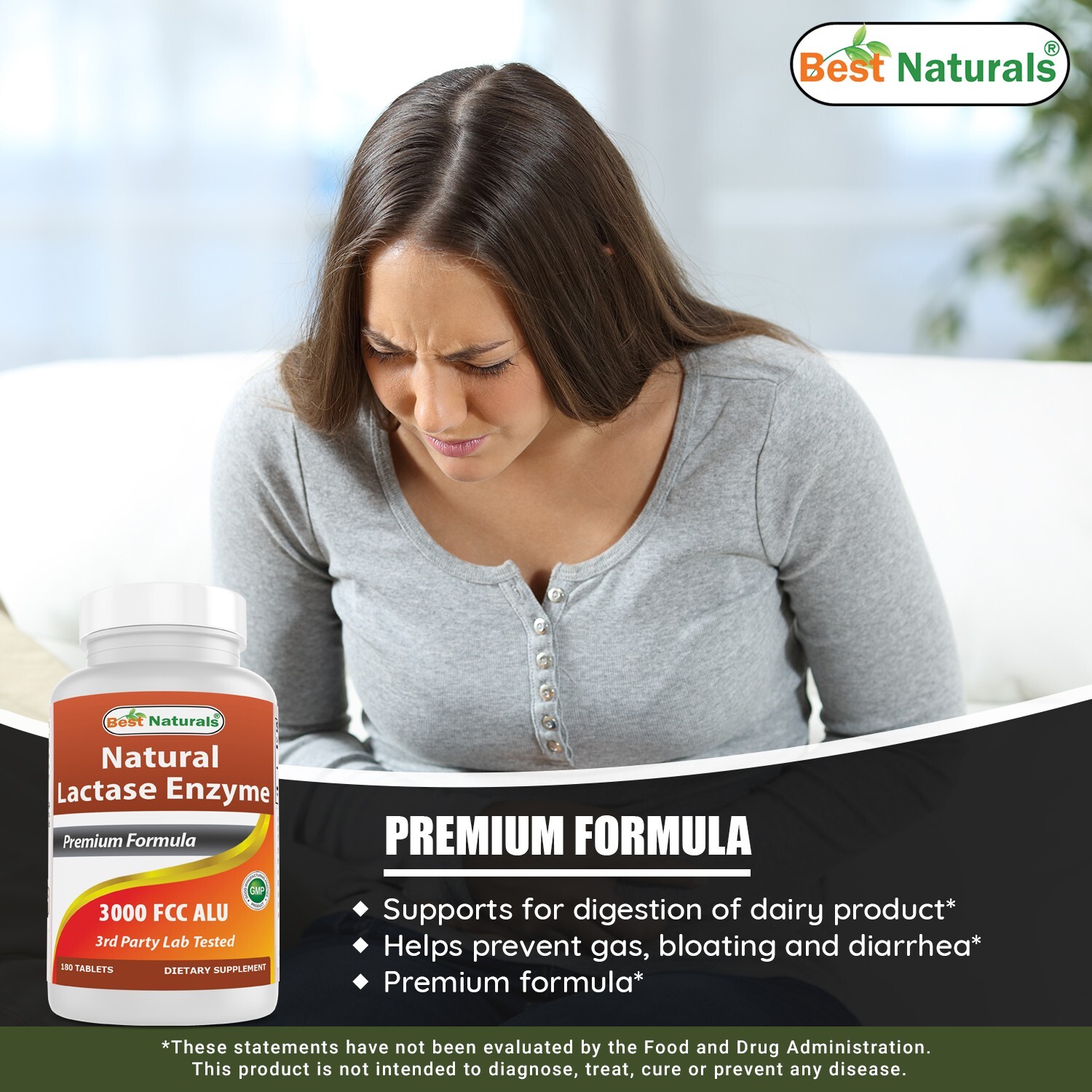Fast Acting Lactase Enzyme Tablet, 3000 Fcc Alu, 180 Count