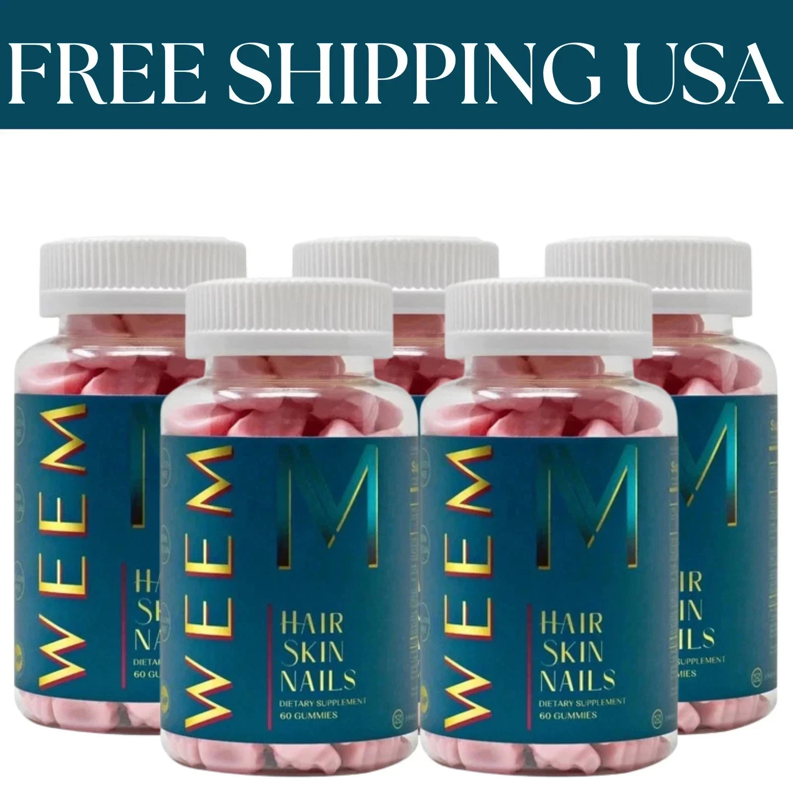 5 pack of WEEM Hair Skin and Nails Gummies, Vegan biotin Vitamins, Healthy Hair