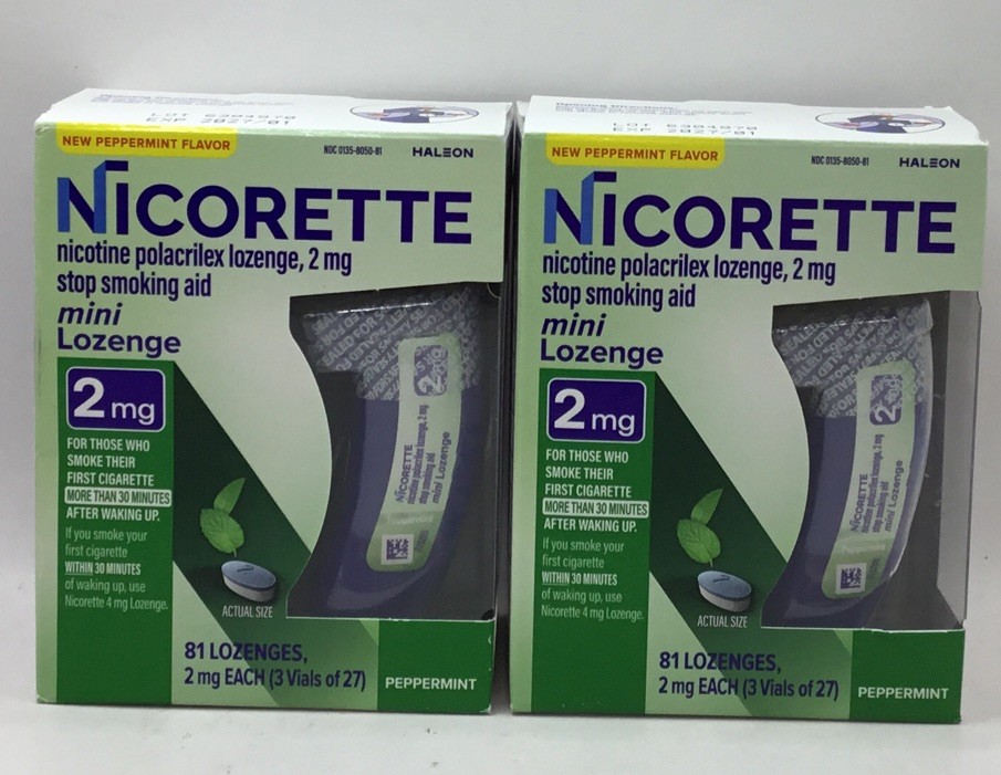2 Nicorette 2mg Stop Smoking Aid Mini Lozenge PEPPERMINT 81×2=162 Lozenges 1/27