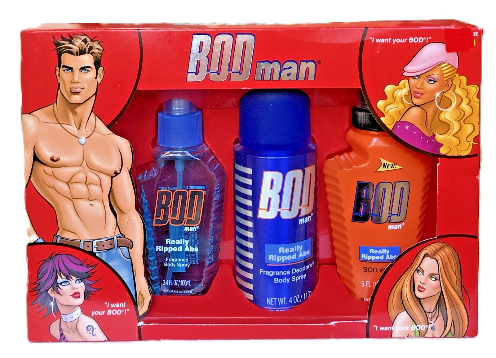 BOD Man Really Ripped Abs Body Wash, Body Spray 3-Piece Gift Set