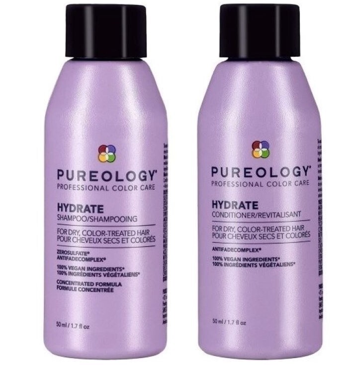 PUREOLOGY HYDRATE SHAMPOO & CONDITIONER TRAVEL SIZE SET / NEW 2025 BOTTLES