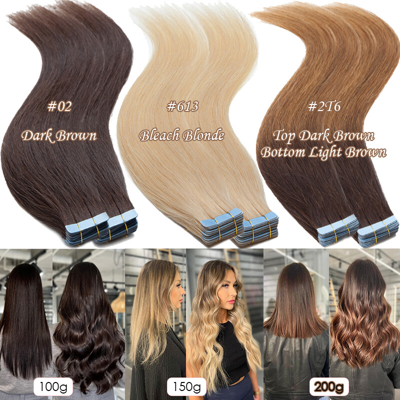 Invibible Thick Tape in Skin Weft Remy Human Hair Extensions 40pcs=100g Ombre