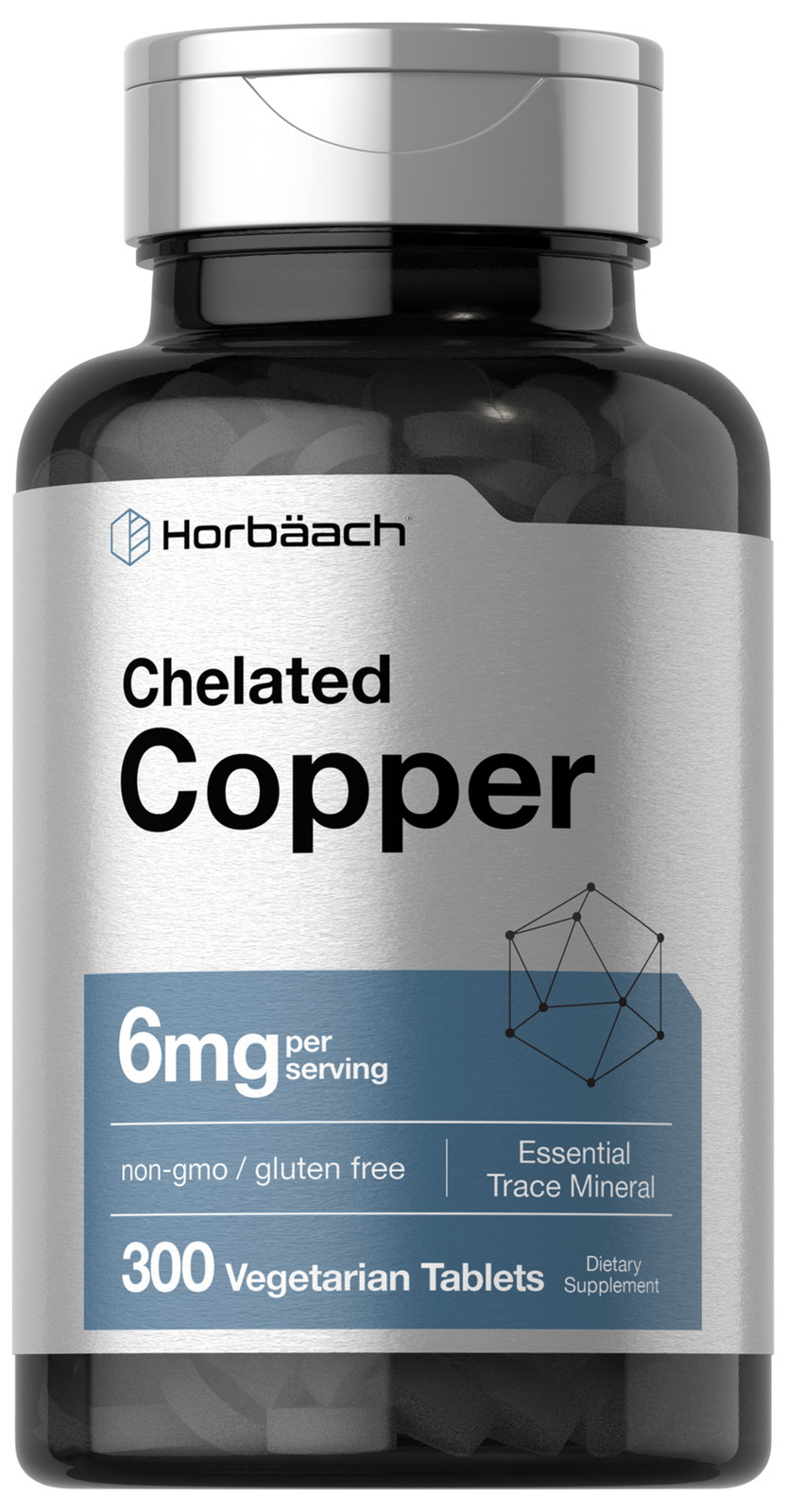 Chelated Copper | 6 mg | 300 Tablets | Vegetarian, Non-GMO | by Horbaach