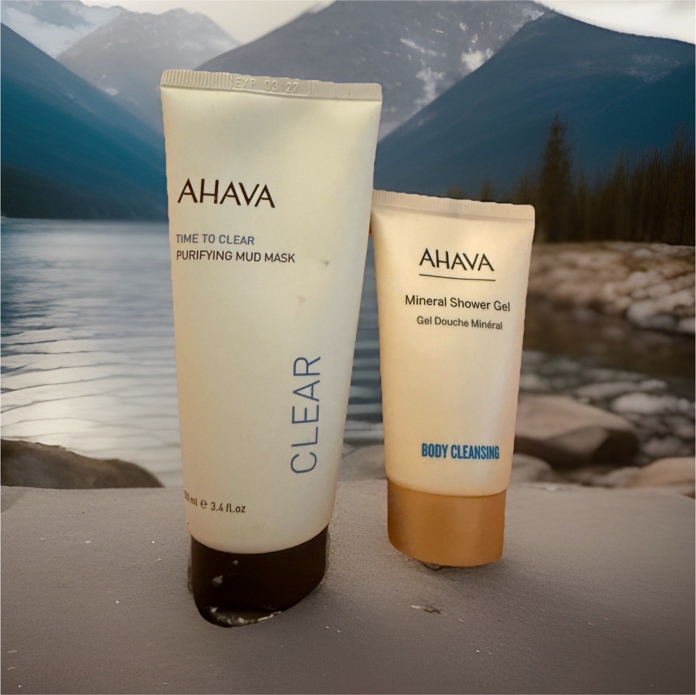 AHAVA Time To Clear Purifying Dead Sea Mud Mask 3.4 oz and Mineral Shower Gel
