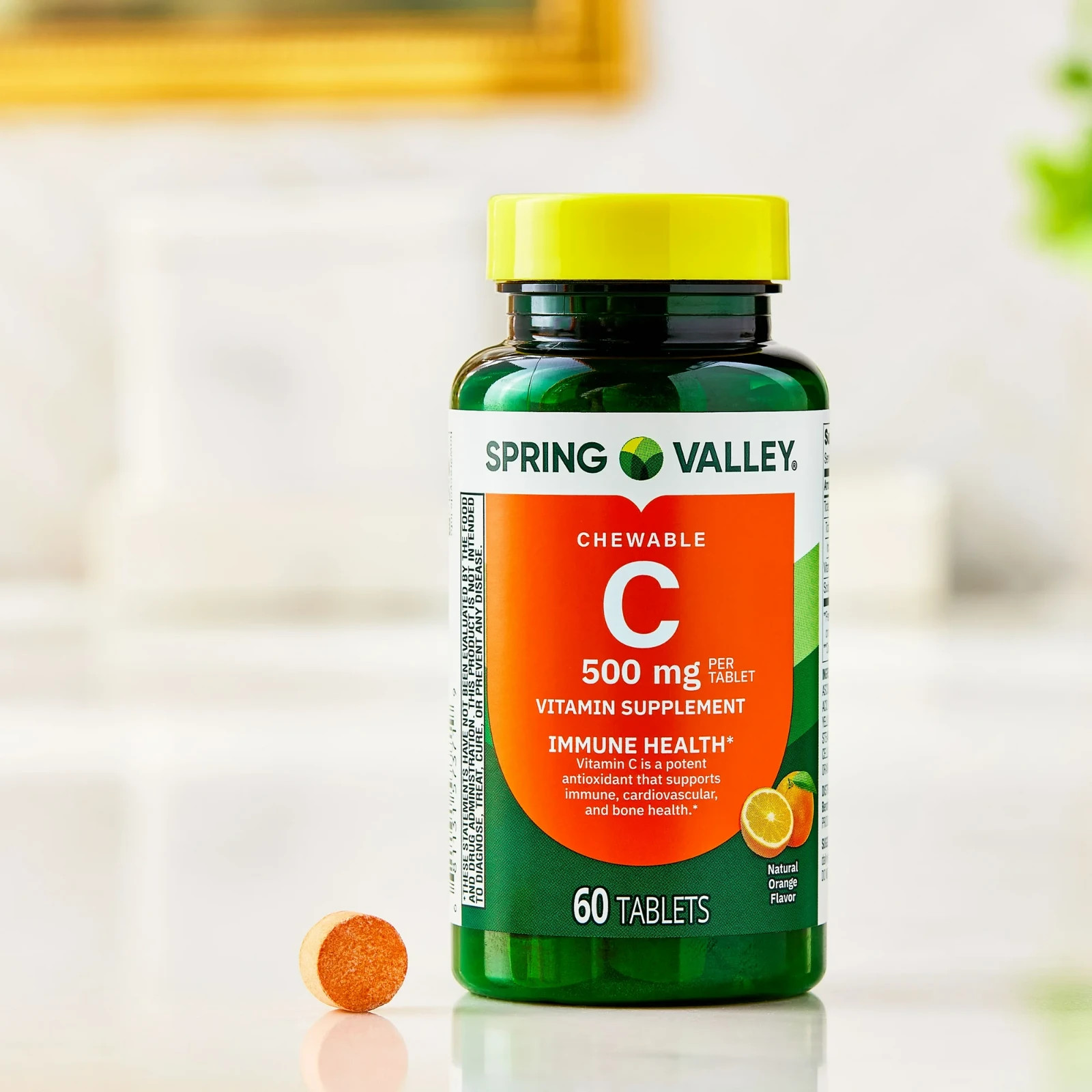 Spring Valley Vitamin C Chewable Tablets Supplement Orange Flavor 500 mg 60 Ct.