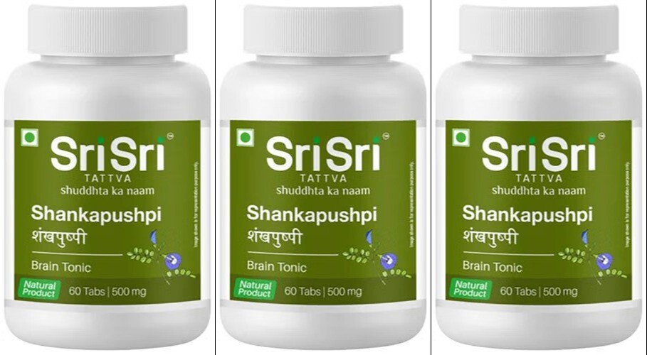 Sri Sri Tattva Shankapushpi 60 Tablets 500mg (Pack of 3) Herbal Shankhapushpi