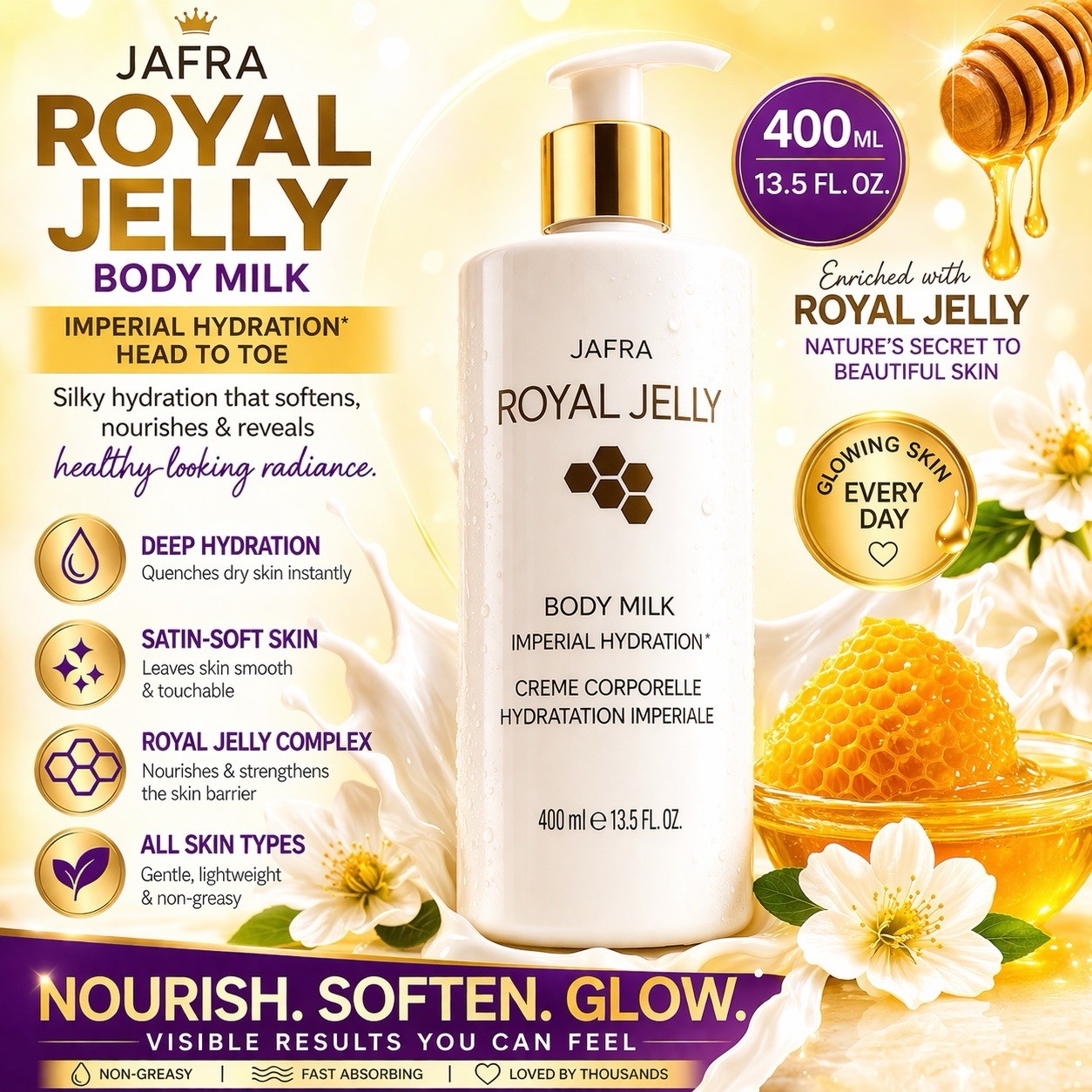 Jafra Royal Jelly Body Milk 400ml Deep Hydration Lotion Soft Skin Anti Aging