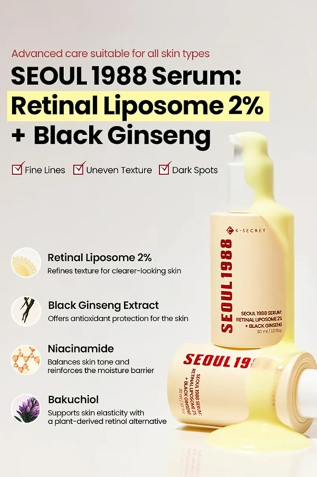 5 Bottles KSECRET SEOUL 1988 Retinal Serum Formulated with Advanced Retinal