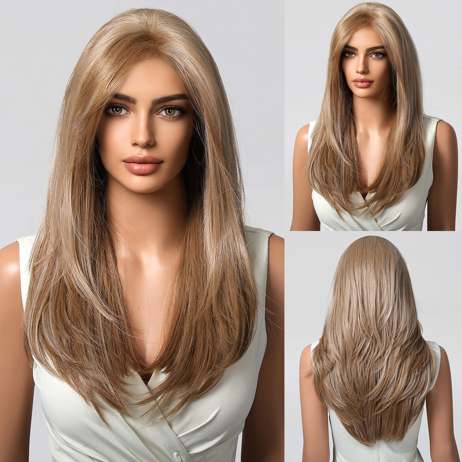 13×6 Lace Front Wigs Strawberry Blonde Wig Highlight Straight Layered Cut Wig