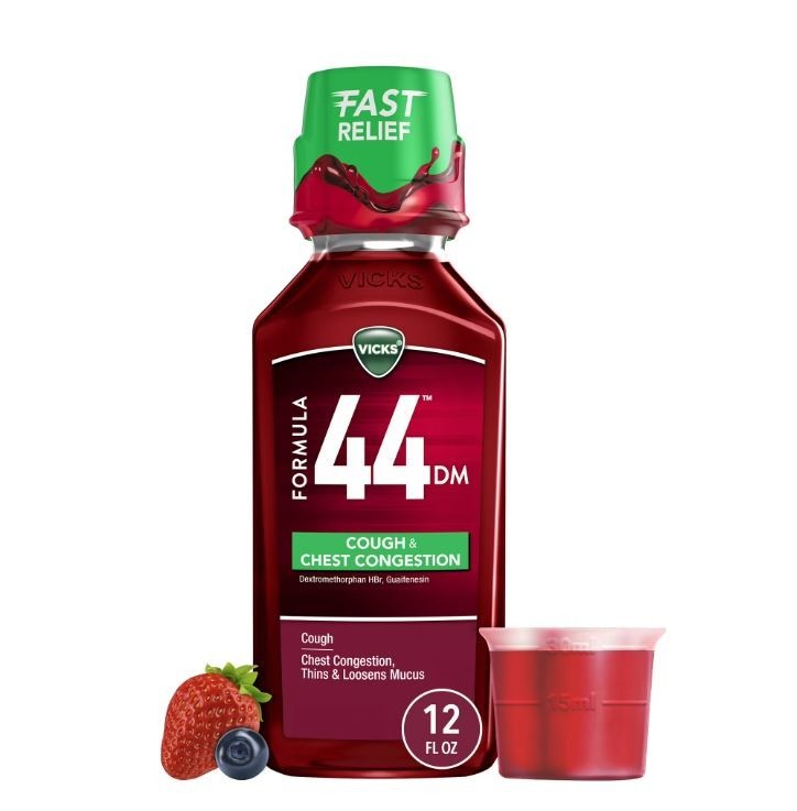 Vicks Formula 44 Cough Chest Congestion Liquid Berry Flavor, 12 fl oz