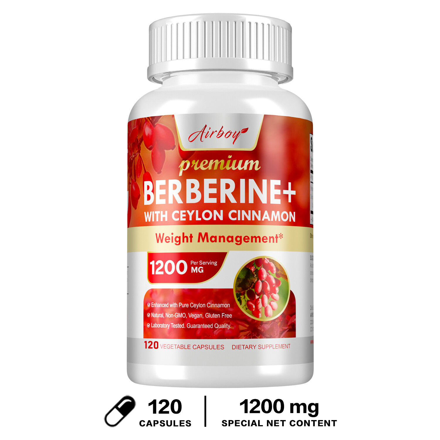 Premium Berberine HCL 1200mg with Ceylon Cinnamon – Healthy Cholesterol, Non-GMO