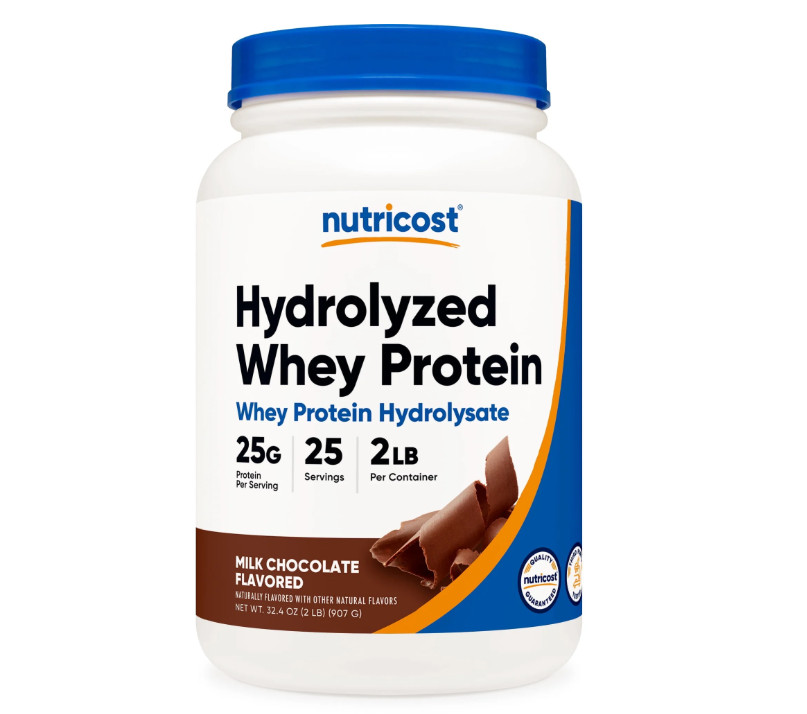 Nutricost Hydrolyzed Whey Protein Chocolate 2lb 25g Protein Hydrolysate Gluten F