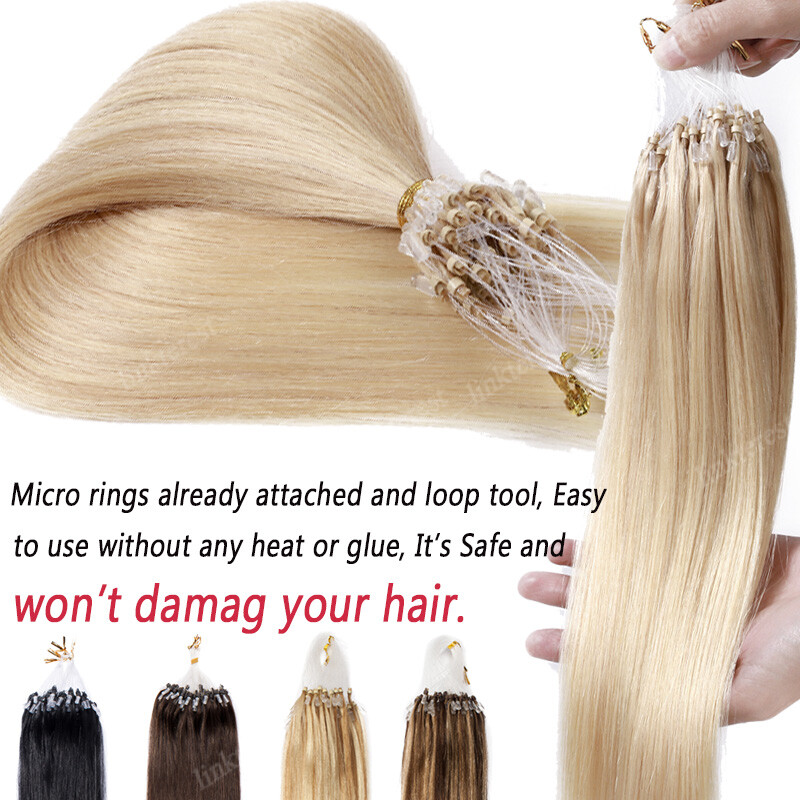 Micro Loop Remy Human Hair Extensions Microlink Bead Tip Balayage Full Head 150G
