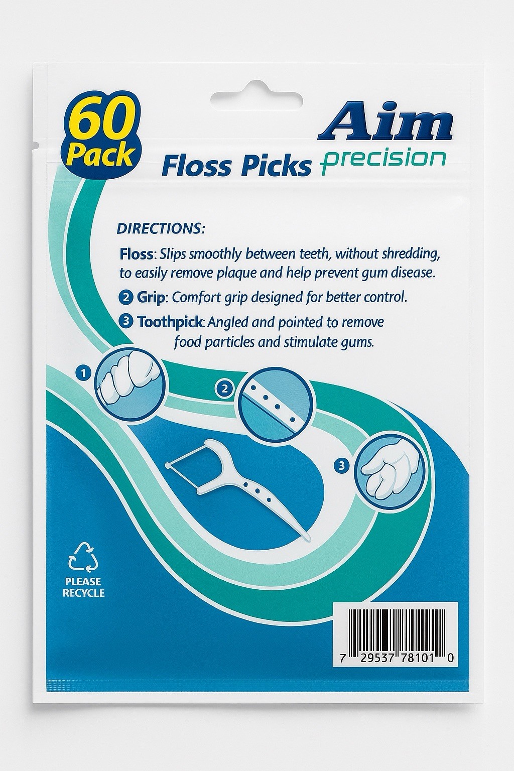 AIM Precision 2-PACK Floss Flossers Angled Picks Shred Resistant Total 120 Picks