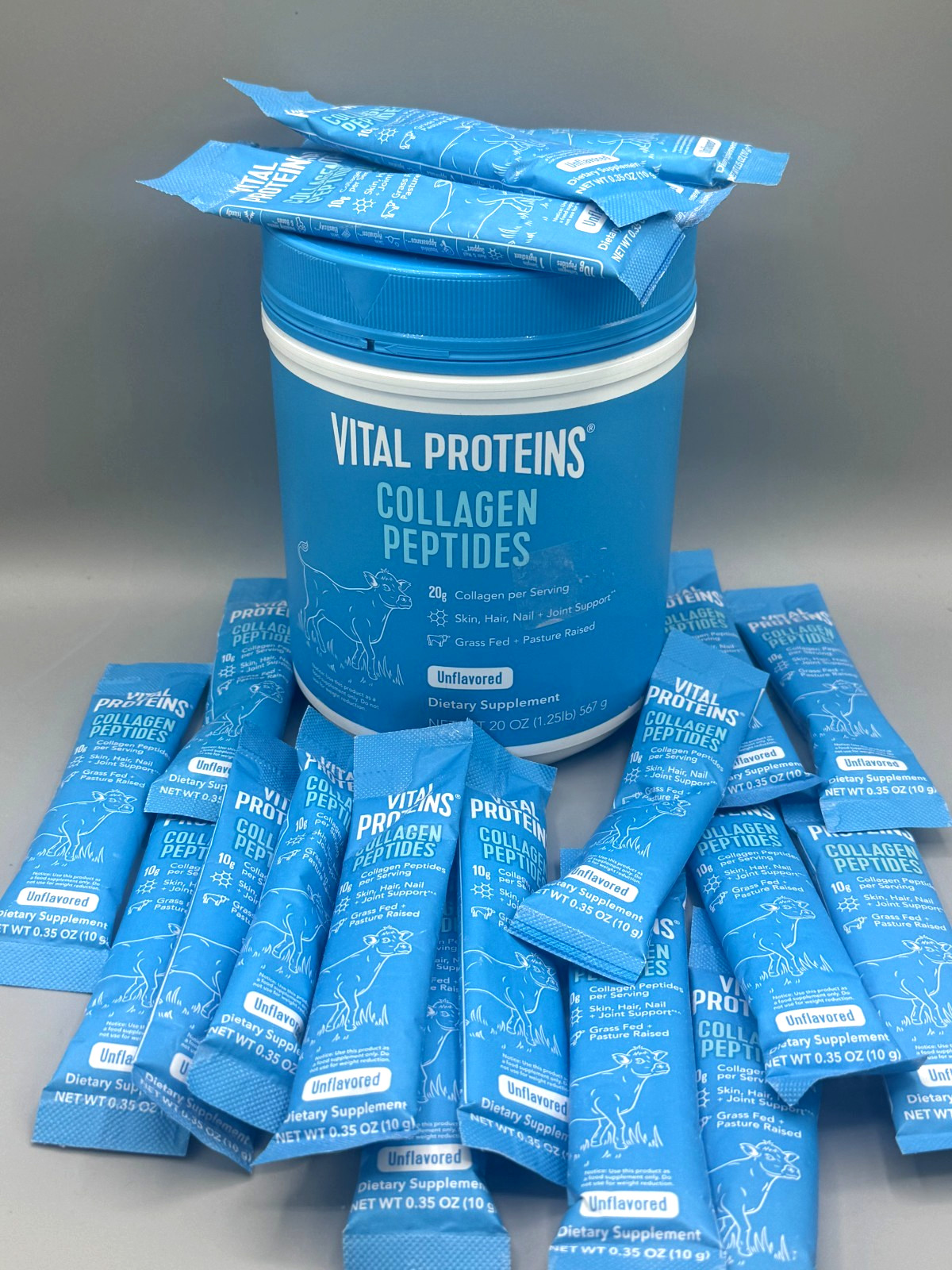 87 SERVINGS Vital Proteins Collagen Peptides – Unflavored 59 PACKETS+TUB