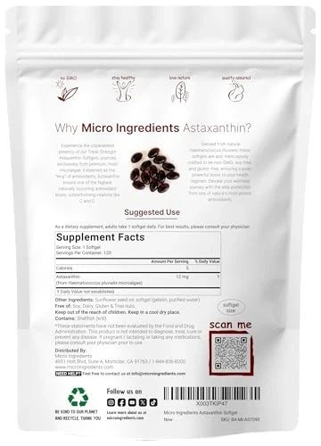 Astaxanthin 12mg Softgels | Premium Astaxanthin Antioxidant Supplements |120 Ct