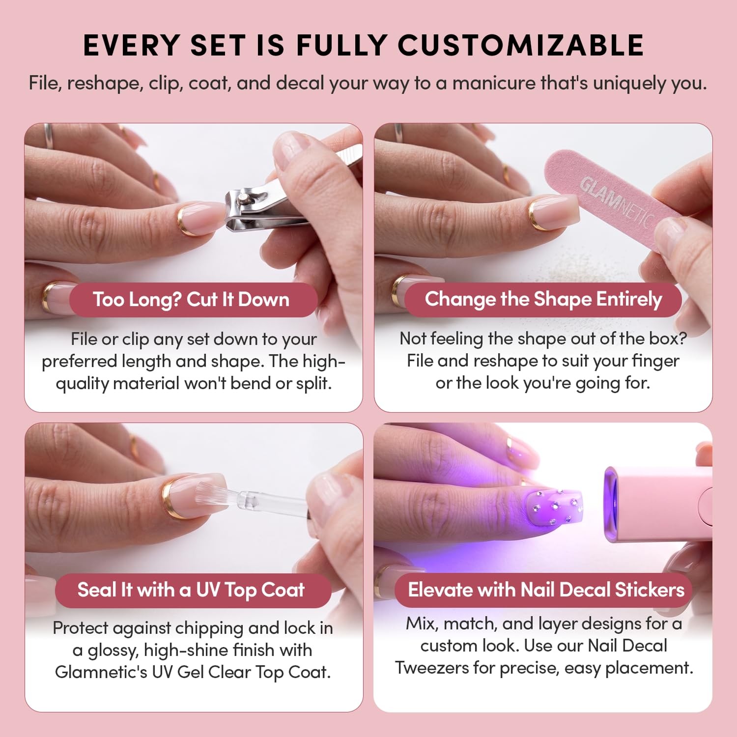 Glamnetic Press On Nails – Extra Short, Velvet 4E – Pink Legacy