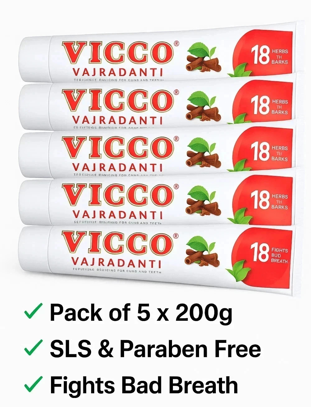 Vicco Vajradanti Ayurvedic Toothpaste 200g x 5 | Herbal | Bad Breath Care