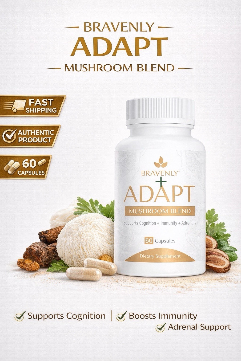 Bravenly Global Adapt Mushroom Blend Dietary Supplement 60