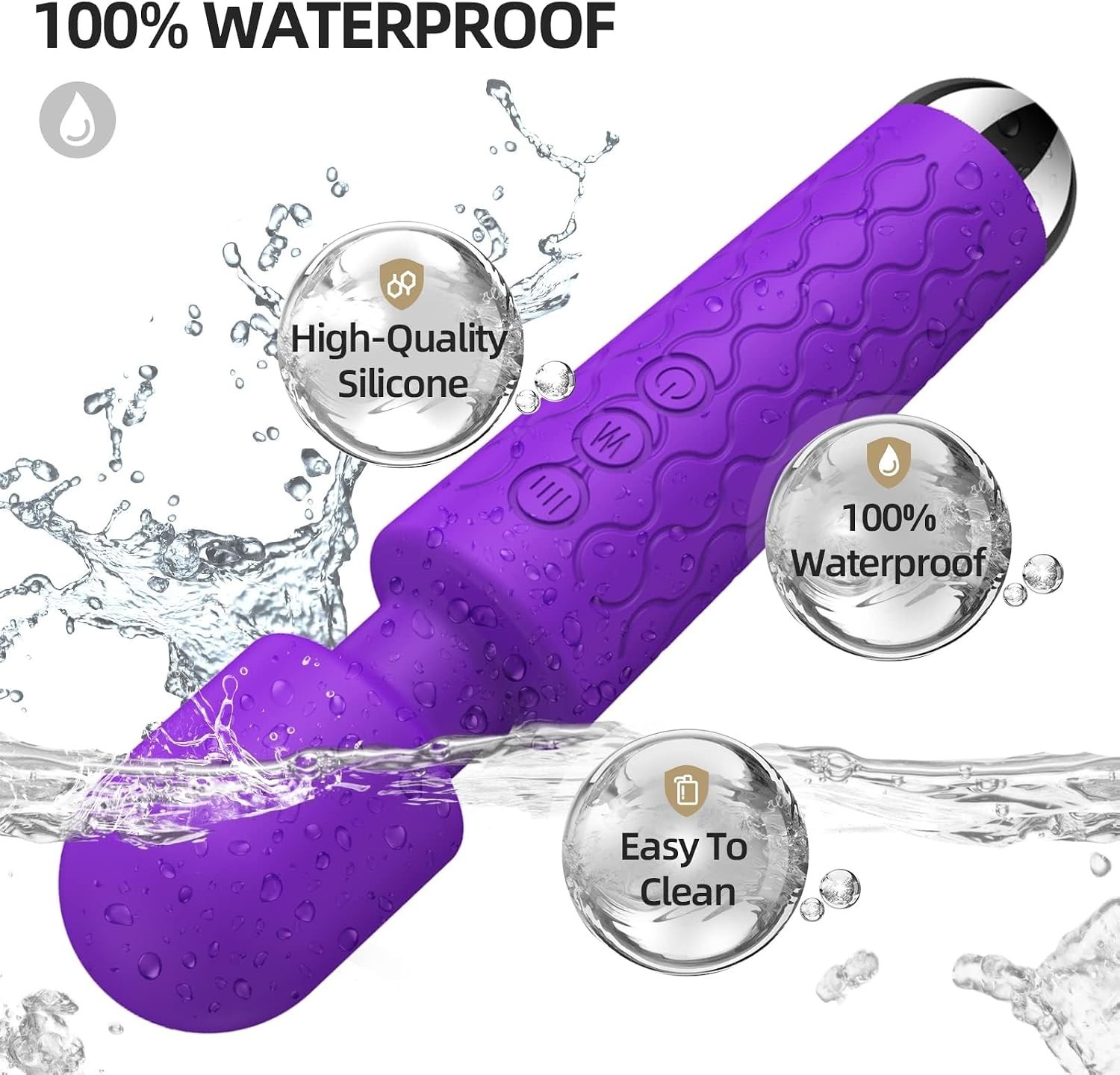 Rechargeable Wand Massager Waterproof Quiet 20 Modes 8 Speeds