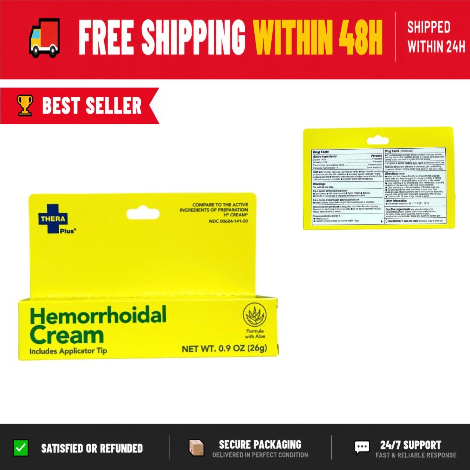 Thera Plus Hemorrhoidal Cream with Aloe, Pain Relief, 0.9 oz