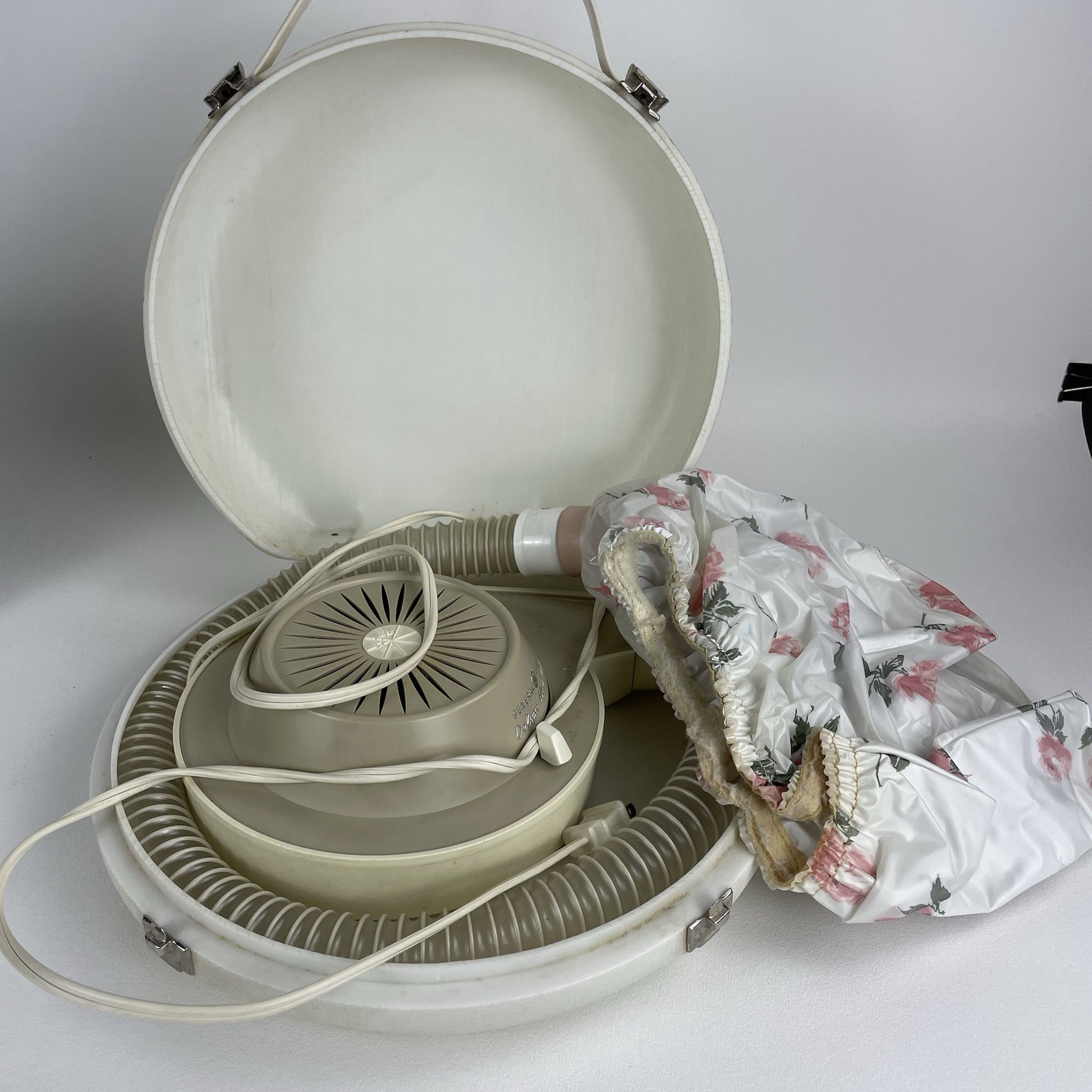 Vintage GE Deluxe Hair Dryer Bonnet Case Portable Mid Century Beauty Tool WORKS