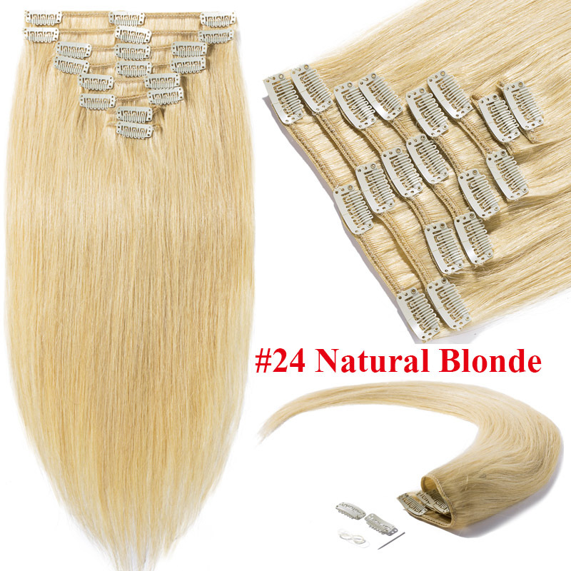 Hot Sale Standard 10-24inch Full Head Real Clip in Remy Human Hair Extensions US