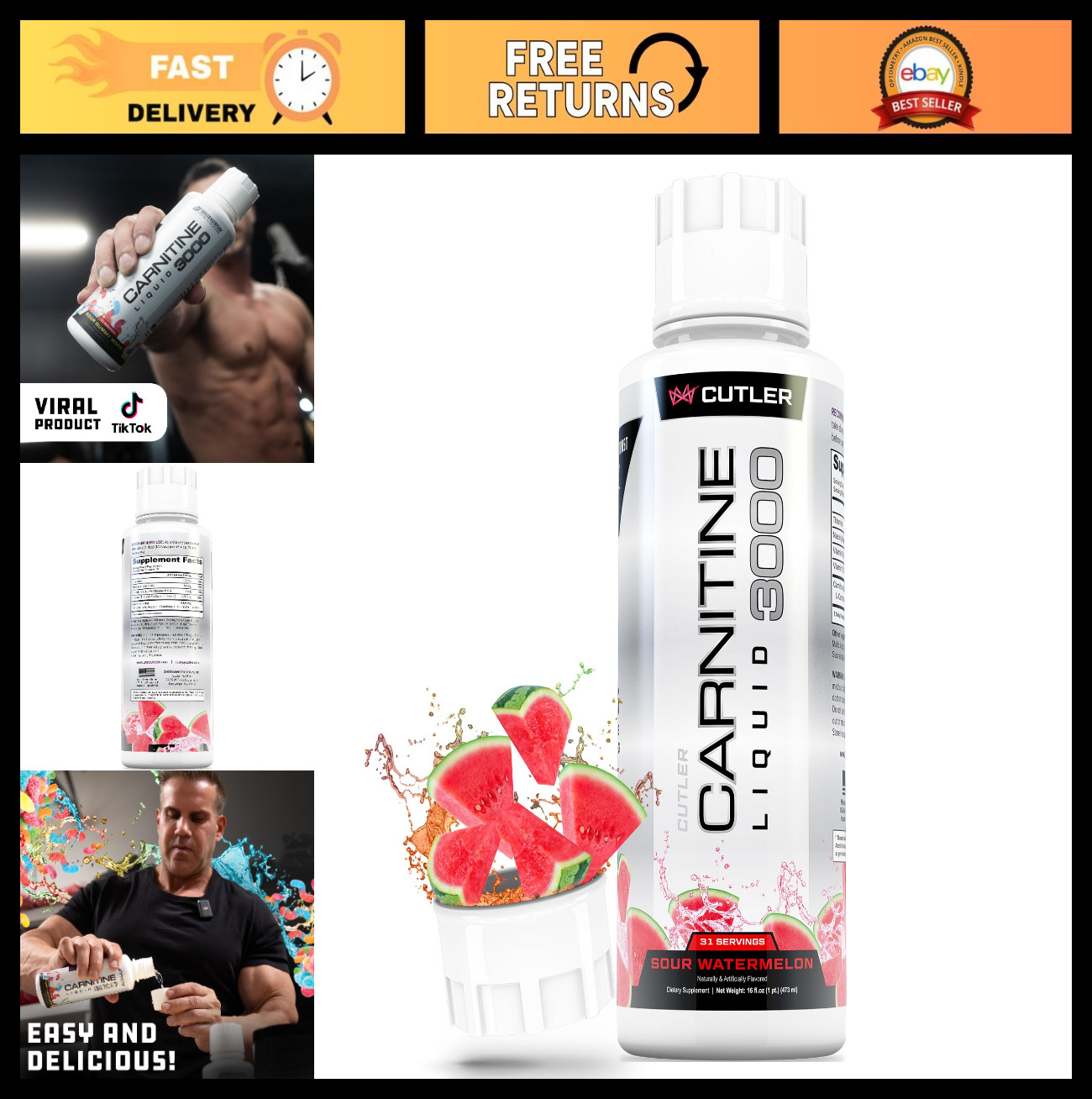 Liquid L-Carnitine Fat Burner with Acetyl L-Carnitine – Watermelon, 16 fl oz – E