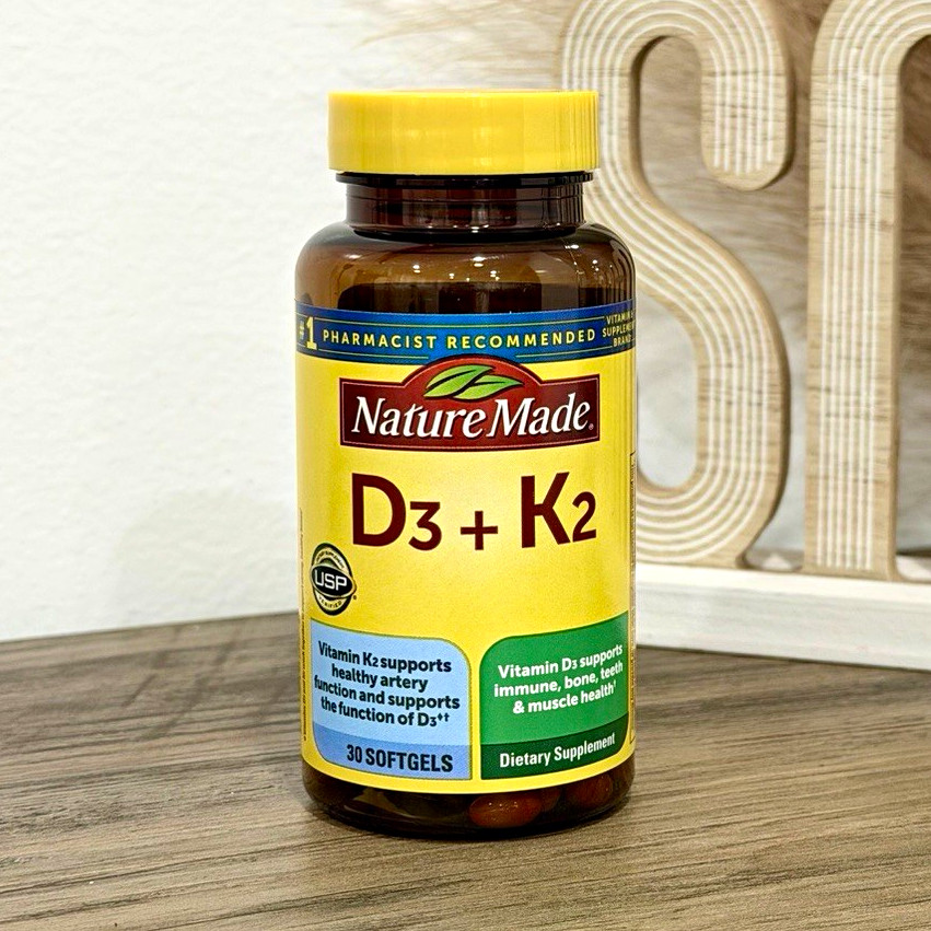 Nature Made Vitamin D3 + K2 Softgels 30 CT Bone Health Immune Muscle Support