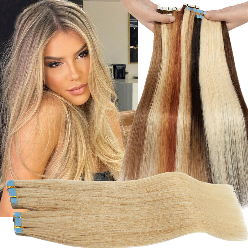 20pc Tape In 100% Real Human Hair Extensions Skin Weft Balayage 12″-24″ Straight