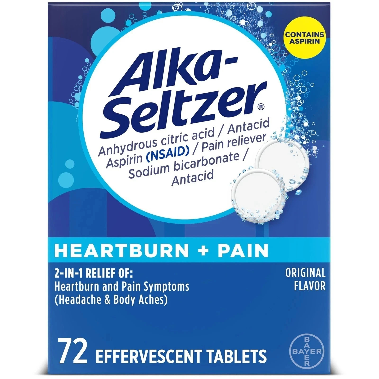 Alka-Seltzer Effervescent Tablets Original Flavor, Fast Multi-Symptom Relief