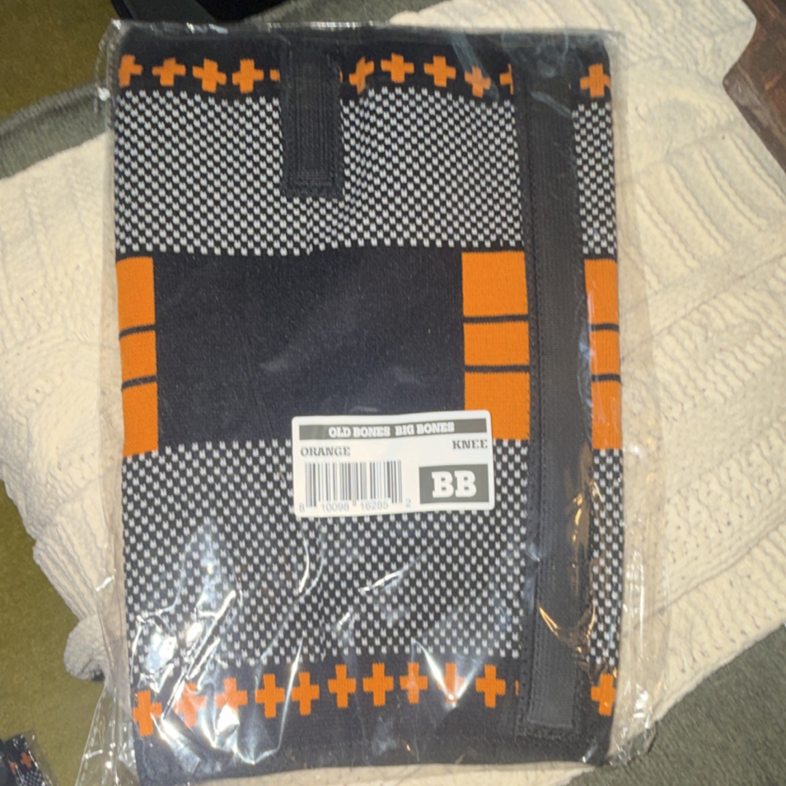 Old Bones Big Bones Knee Brace Support Sleeve, Black/Orange, Size BB