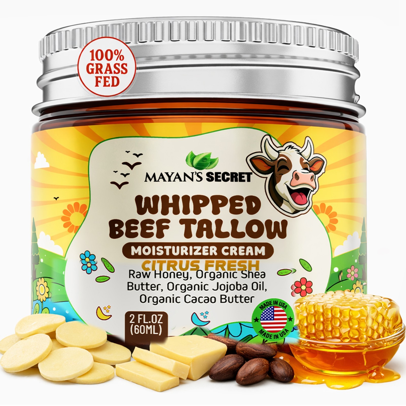 Mayan’s Secret Grass Fed Beef Tallow Balm with Honey Shea Cacao Butter