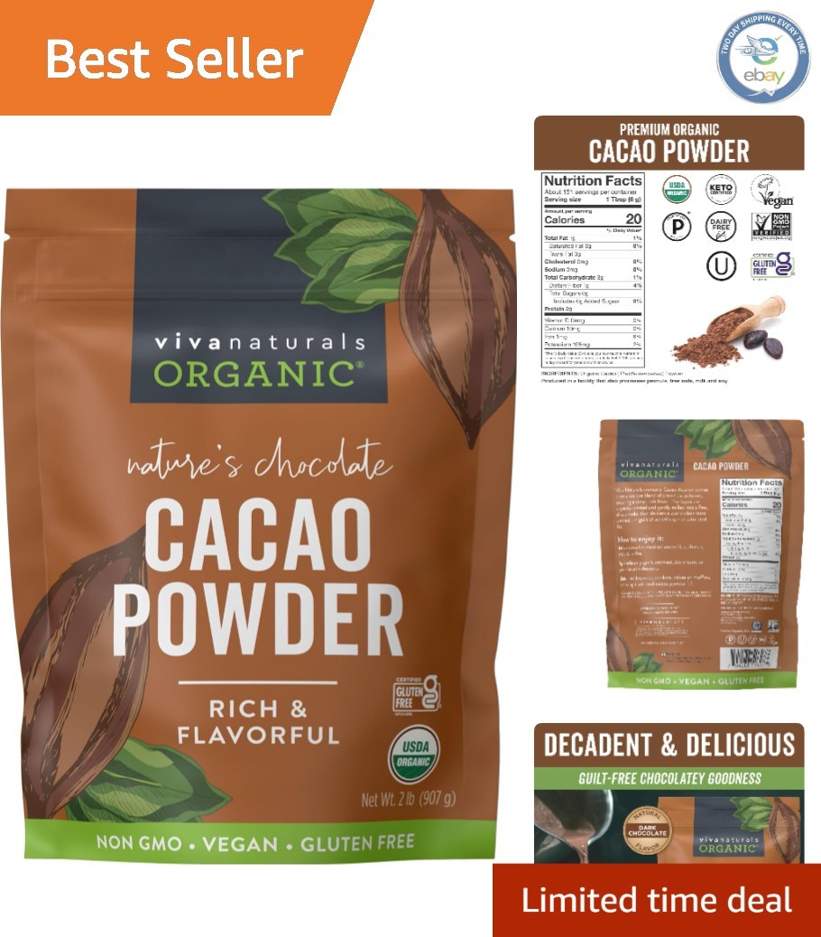 Cacao Powder 2 lb Bag – Unsweetened Organic Chocolate for Baking & Shakes